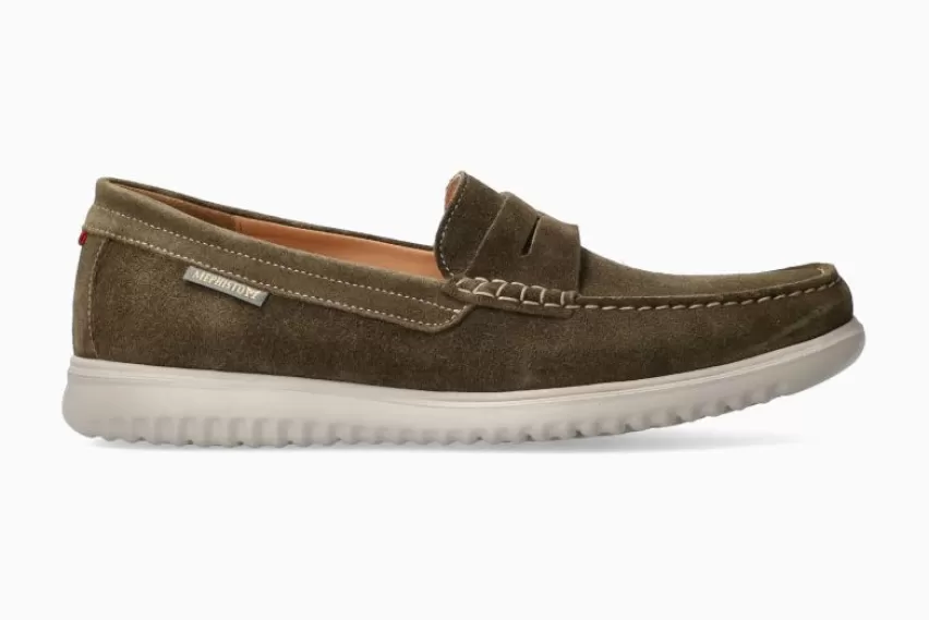 SCHOENEN ZONDER VETERS | Mocassin van suède en nubuck*Mephisto TITOUAN KAKI